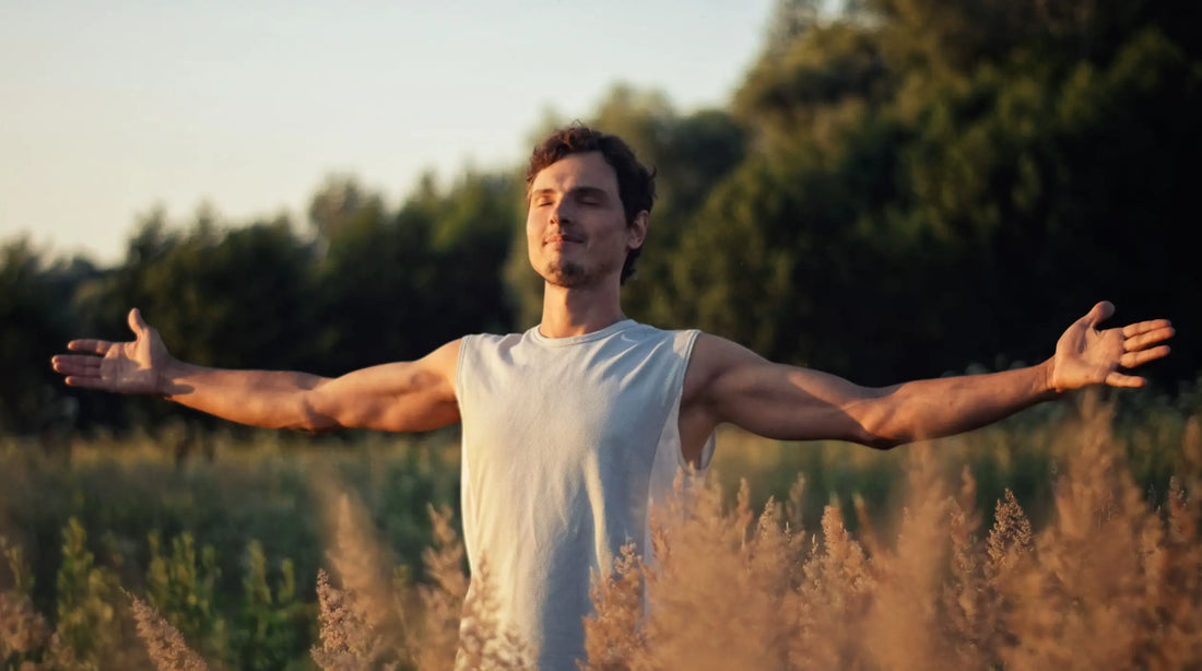  A person taking a slow deep breath, relaxed posture — microdosing for anxiety research