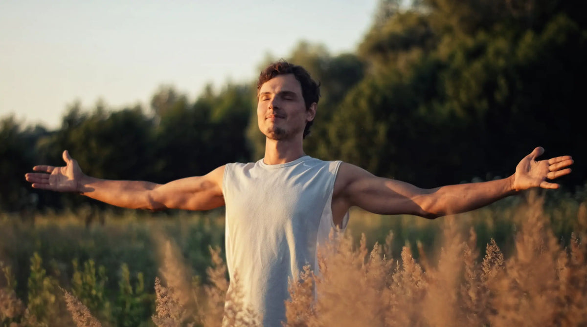  A person taking a slow deep breath, relaxed posture — microdosing for anxiety research