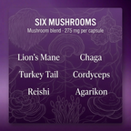 Six mushrooms, 275 mg combined blend per capsule.